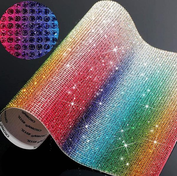 Adesivo con strass in cristallo arcobaleno Decorazione per feste artigianale fai-da-te Fogli autoadesivi con gemme glitterate per decorazioni per auto per telefoni cellulari 9,4 x 7,9 pollici