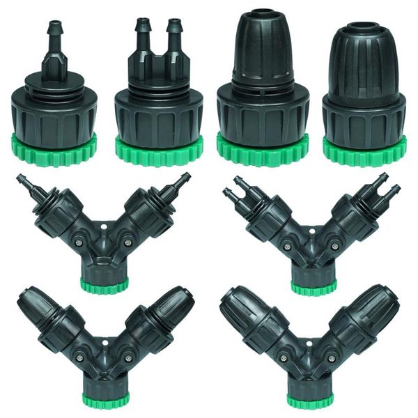 

watering equipments garden water connector 1/2'' 3/4'' female thread to 1/4'' 3/8'' 16mm barb 2-way