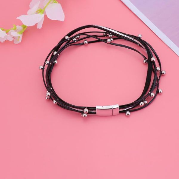 

1pc fashion pearl pu leather bracelet delicate rhinestone inlaid bangle elegant charming wrist jewelry for women ladies girls (b charm brace, Golden;silver