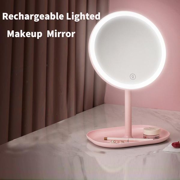 

compact mirrors led light makeup mirror storage face adjustable touch dimmer usb vanity backlit table cosmetic