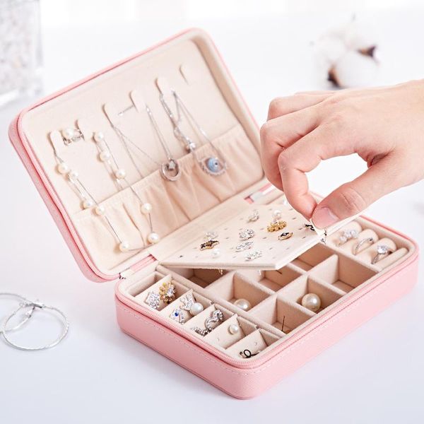 

storage bags double portable jewelry box big capacity leather organizer display earrings necklace ring multifunction