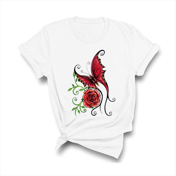 

butterfly printing trend flower womens t shirt floral 90s clothing print lady graphic ladies female, White