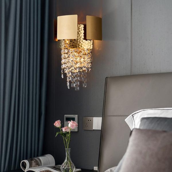 

modern crystal wall lamp for bedroom bedside gold led sconces light fixtures living room decor tv lighting