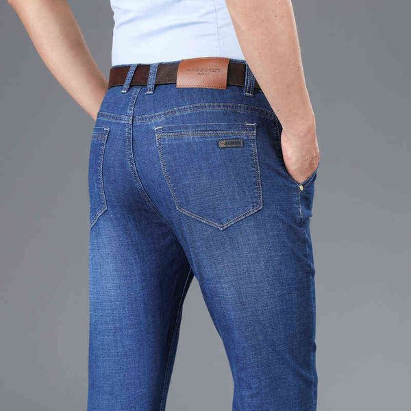 

men's jeans 2021 spring summer thin jeans straight tube loose casual busins high waist young and middle-aged men's long pants, Blue