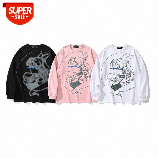 

street trend hip-hop casual tide printing thin sweater round neck foreign trade men's clothing #qt2r, Black
