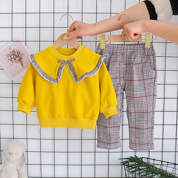 

clothing sets baby girls clothes set spring kids plaid pants tracksuit suit autumn toddler outfits, White