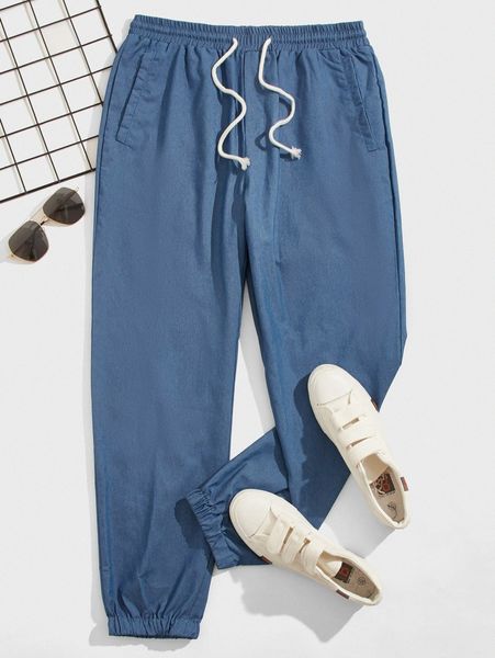 

men drawstring waist jogger jeans f2aw#, Blue