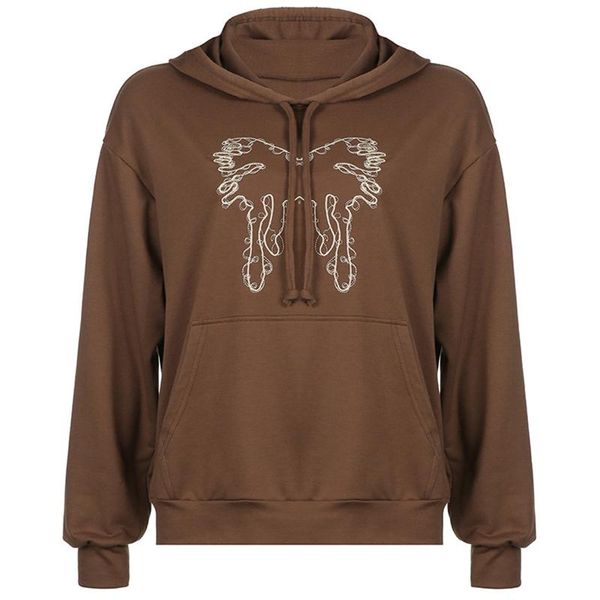 

women's hoodies & sweatshirts autumn ladies butterfly printed embroidered casual hooded pullover harajuku sweatshirt hoodie sudadera m, Black