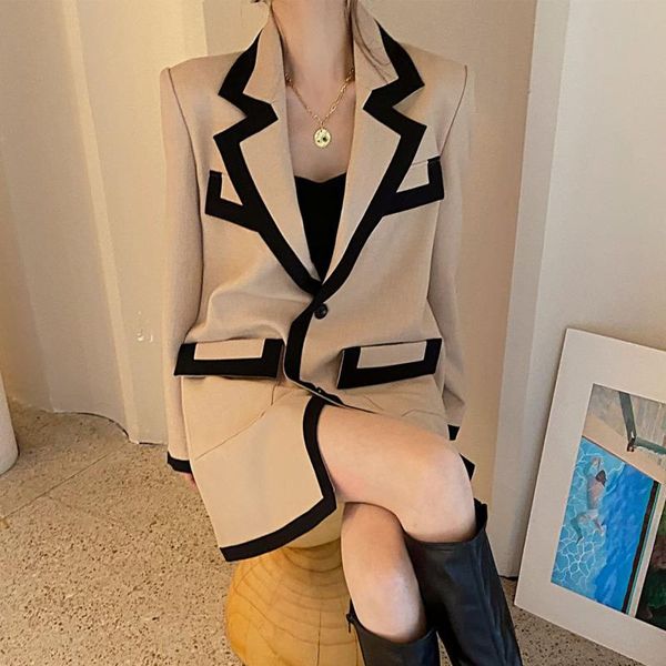 

women's suits & blazers [ewq] korea chic 2021 women autumn winter splicing color contrast single breasted long sleeve blazer suit coat, White;black