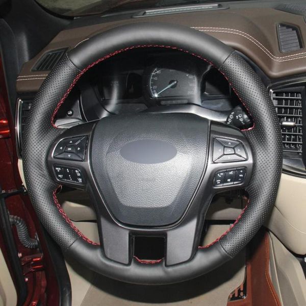 

steering wheel covers hand-stitched black artificial leather car cover for ranger 2021 everest