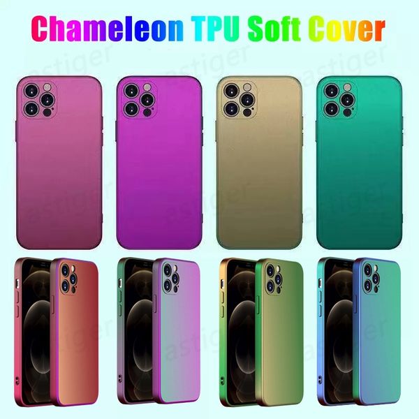 Chamäleon Farbverlauf Farbwechsel TPU Soft-Handy-Fälle für iPhone 13 12 Mini 11 PRO X XR XS MAX 7 8 PLUS SE2020 Anti-Herbstschutz druckbare Material Rückseite