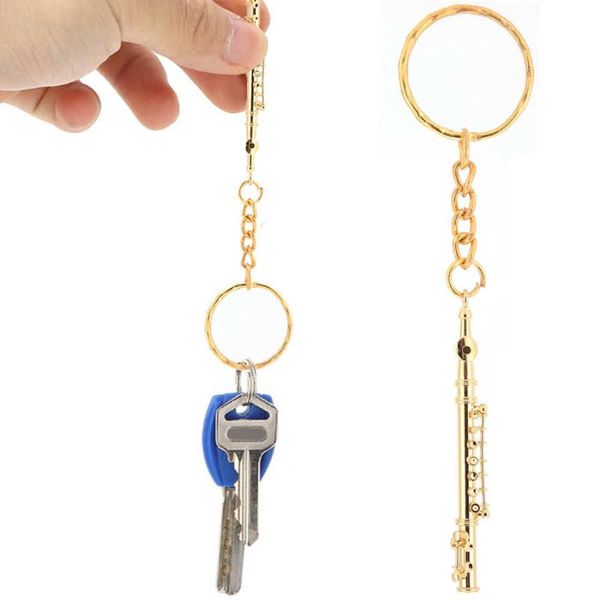 

decorative objects & figurines flute keychain brass key ring gift decoration musical instrument ornament golden home accessories