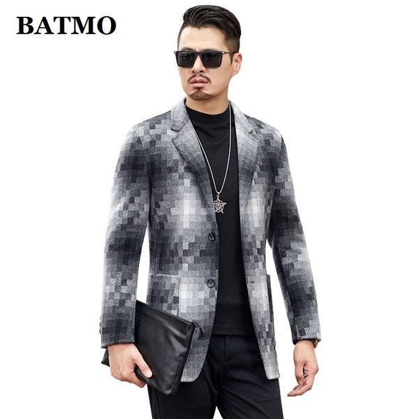 

men's wool & blends batmo 2021 arrival autumn 60% casual jackets men,men's plaid blazer ,19b097, Black