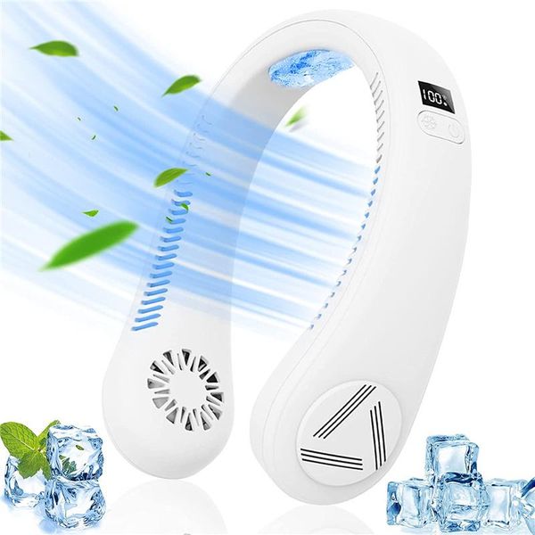 

electric fans style refrigerator ice fan leafless hanging neck portable summer lazy cooling equipment for outdoor office sport
