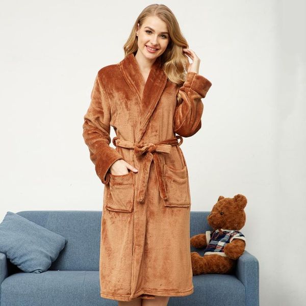 

women's sleepwear women coral fleece robe winter bathrobe gown casual solid lovers flannel kimono loungewear home clothing, Black;red