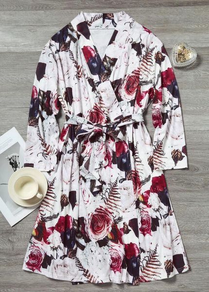 

women's sleepwear 2021 printed cardigan belt pajamas, Black;red