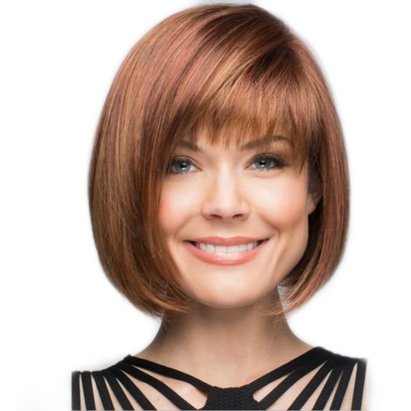 

synthetic bobo wig with bangs simulation human hair wigs hairpieces for black and white women that look real 741#