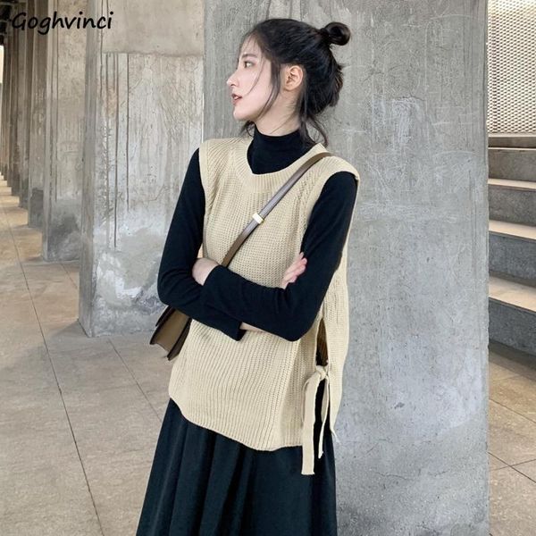 

women's vests sweater vest women solid side-slit leisure simple elegant sweet autumn outwear females sleeveless sweaters chic bundle kn, Black;white