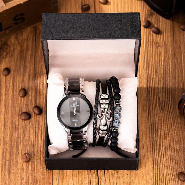 

wristwatches bracelet random matching men watches 2021 luxury 3pcs/set watch gift set + steel band quartz, Slivery;brown