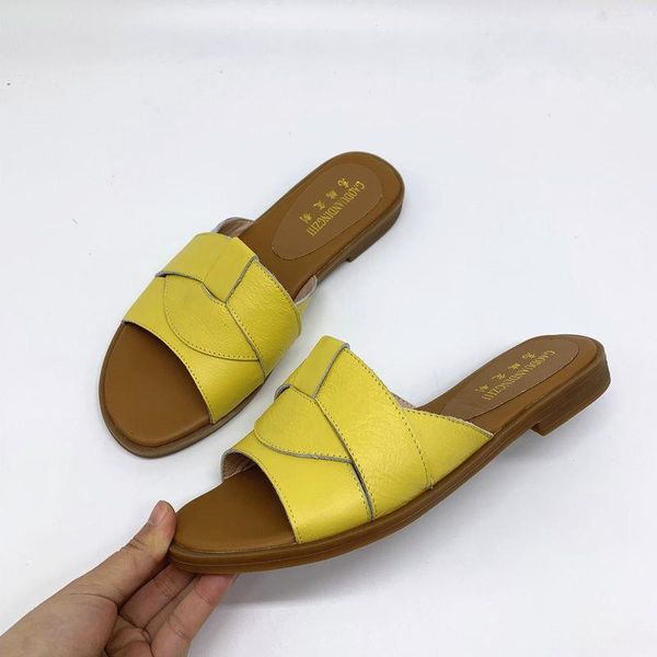 

beach women slippers 100% cow leather sandals flat heel casual ladies shoes outdoor female slides, Black