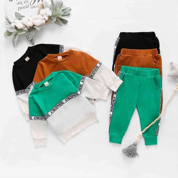 

autumn baby boys clothes sets letter patchwork long sleeve pullover sweatshirt pants sports, White