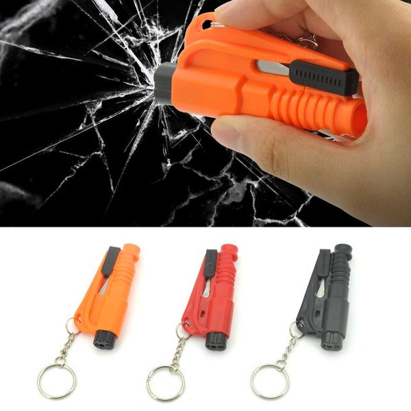 

keychains portable car safety hammer spring type escape window breaker punch seat belt cutter key chain auto emergency rescue means glass, Silver