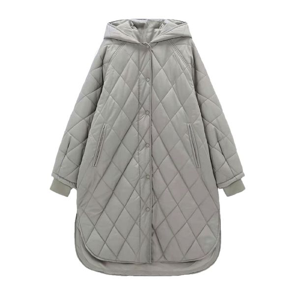 

za casual winter simple design women long cotton jacket hooded coats long sleeve female outerwear chic overcoat 211018, Black