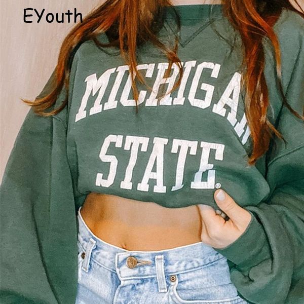 

women's hoodies & sweatshirts streetwear women machigan state letter star print fashion long sleeve o-neck sweatshirt hoodie pullovers, Black