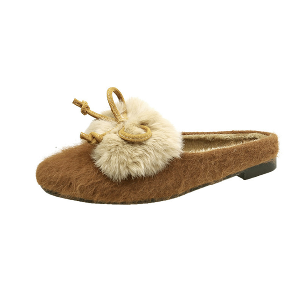 

bow-knot furry mules women shoes sandals zapatos mujer fur slides celebrity cover toe slippers plush pantuflas 2021, Black