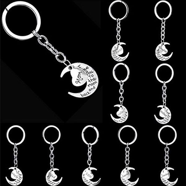 

keychains mom/dad/daughter/sister/grandma/grandpa/brother/uncle/aunt/son i love you to the moon and back key ring keyring xmas gift, Silver