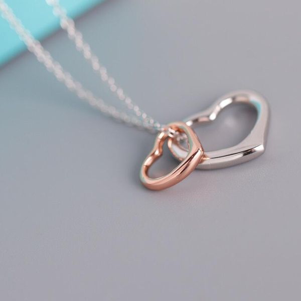 

pendant necklaces 925 sterling silver same two-color double love necklace female classic holiday anniversary gift
