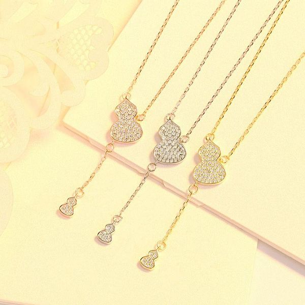 

chains s925 sterling silver exquisite gourd necklace net red light luxury temperament diamond clavicle chain jewelry