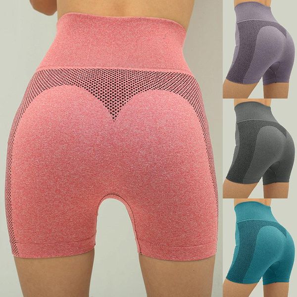 

yoga outfits women stitching color pants sports shorts short leggings push up high waist hip running fitnes, White;red