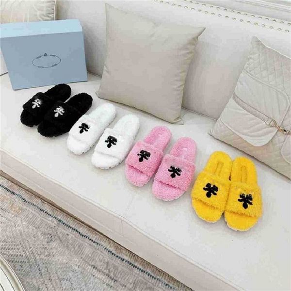 

designer women slippers wool fur slippers winter warm fashion luxury flat heeled loafers slipper comfortable fuzzy sandals quality, Black