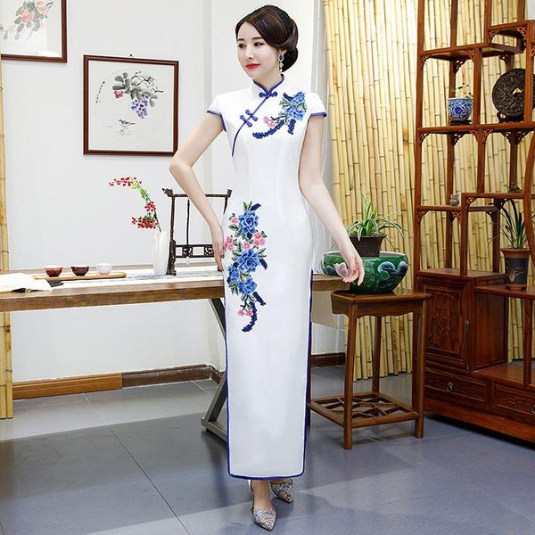 

white womens long cheongsam embrodery short sleeve party dress wedding banquet elegant prom luxury gown vestido xs-3xl ethnic clothing, Red