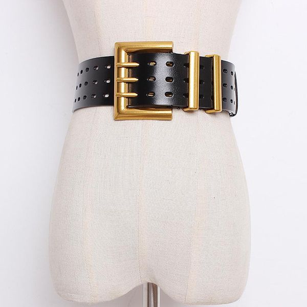 

belts 2021 genuine leather belt female vintage metal buckle wide waistband women designer brand lady, Black;brown