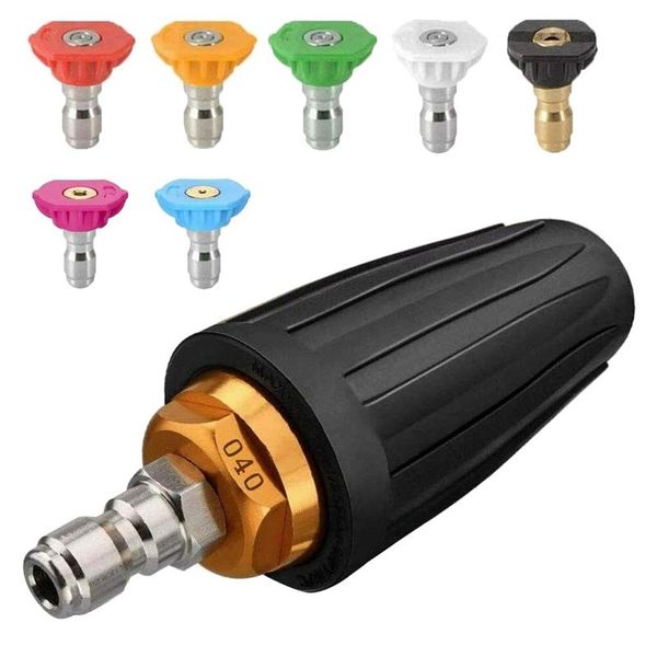 

water gun & snow foam lance turbo nozzle for pressure washer, rotating and 7 tips, 1/4 inch quick connect, 4000 psi