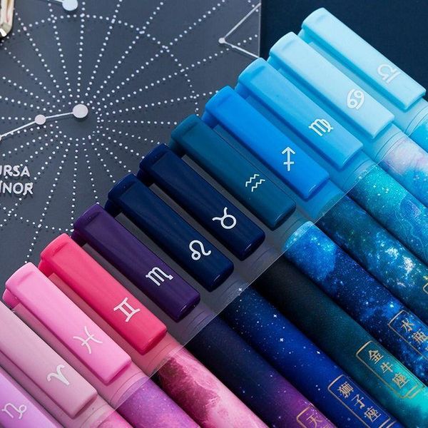 

gel pens 12/batch twelve constellation pen set cute 0.5mm black handle for school office supplies, stationery and writing too