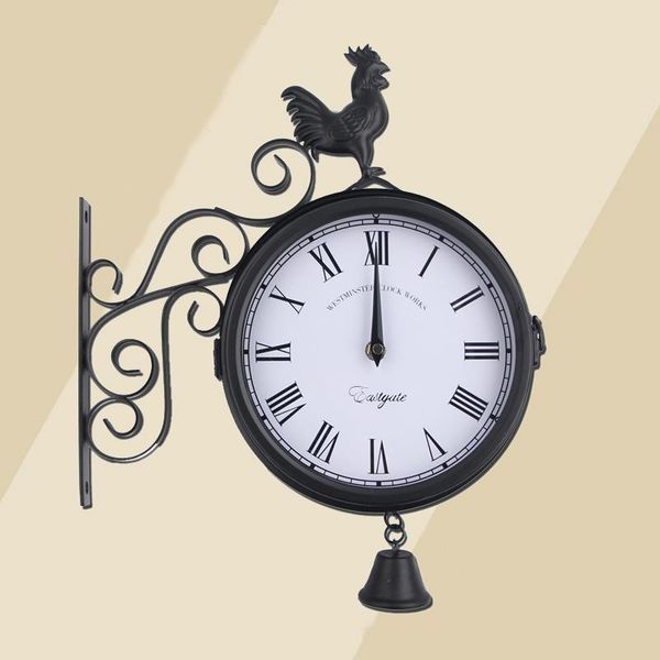 

double-sided wall clock outdoor garden station clocks cockerel retro home decor sided