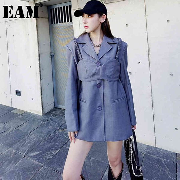 

[eam] women black gray pocket big size blazer lapel long sleeve loose fit jacket fashion spring autumn 1dd6406 21512, White;black