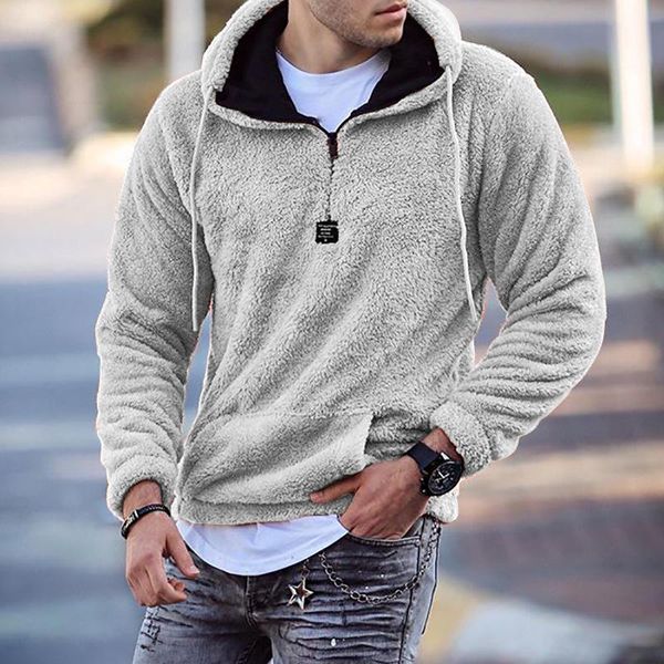 

men's hoodies & sweatshirts fashion warm mens winter coats casual woolen solid long sleeve hooded male loose drawstring hoodie, Black