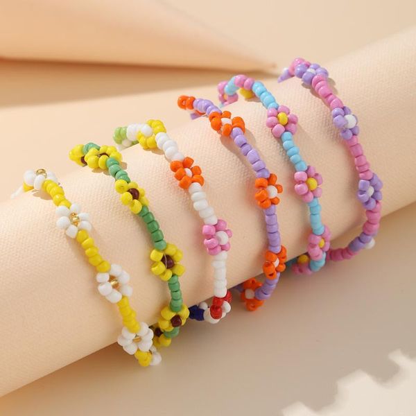 Link, Kette Niedliche Blume Perlen Armband Für Mädchen Lächeln Freundschaft Kinder Zubehör Schmuck Großhandel 2021 Mode