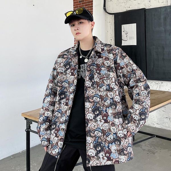 

men's jackets 2021 autumn cartoon bear embroidery trend jacket, Black;brown