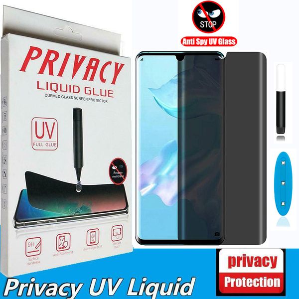 УФ Nano Liquid Полный клей Анти Peep Peep Privacy Protector Anti-Spy Закаленное стекло для Samsung S8 S9 S10 PLUS S20 S Ультра Примечание 8 9 10 20 с розничной упаковкой