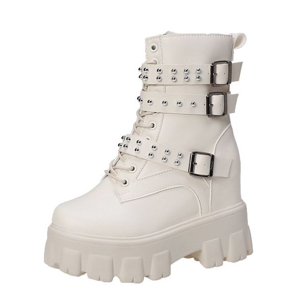 

new 2021 thick heel ankle boots lace up chunky boots women high heels autumn winter woman shoes rivet boots warm platform shoes