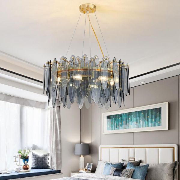 

chandeliers modern chandelier lighting for living room round smoke gray glass lamps home decor light fixtures led hanglamp