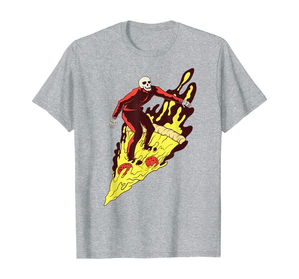 

pizza hell skeleton surfing fast food riding t-shirt, White;black