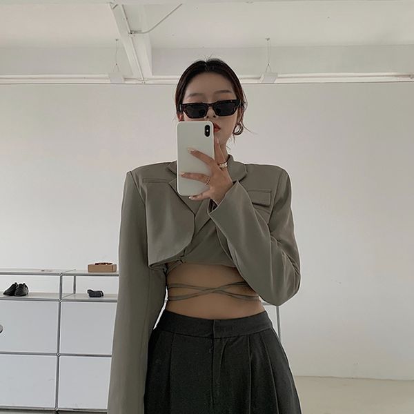 

suits hollow out cross blazer for women notched long sleeve casual short blazers female fashion clothing 2021 style, White;black