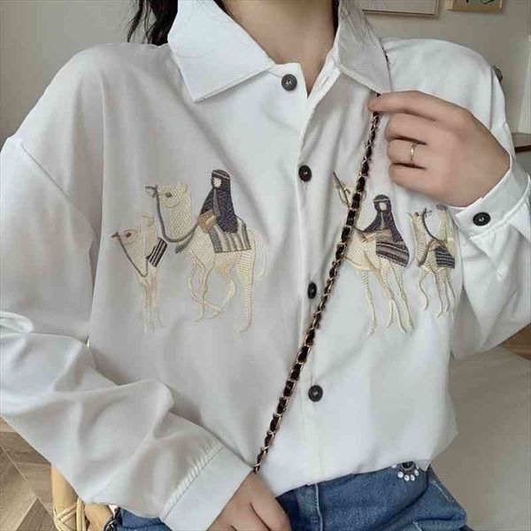 

harajuku streetwear embroidery white womens blouses long sleeve casual loose female korean style blusas spring woman shirts