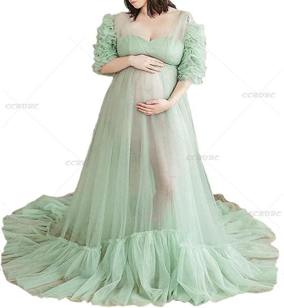 

women's sleepwear ladies sweetheart tulle robe illusion long perspective sheer bridal puffy wedding scarf pregnant poshoot dress, Black;red